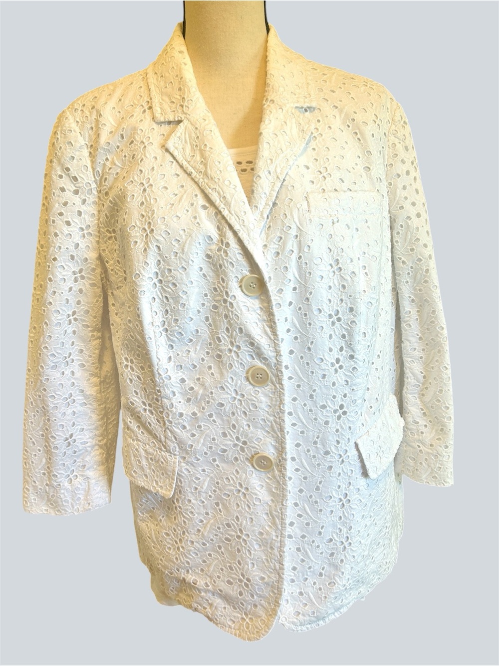 Talbots White Eyelet Classic Summer Jacket Women's Plus 18W | Grace Fit